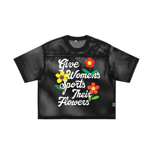 Give Women's Sports Their Flowers Boxy Mesh Tee - Klever Shirtz