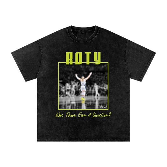 Black t-shirt with graphic design and text on a white background