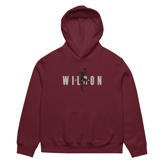 Maroon hoodie with 'Wilson' logo on a white background