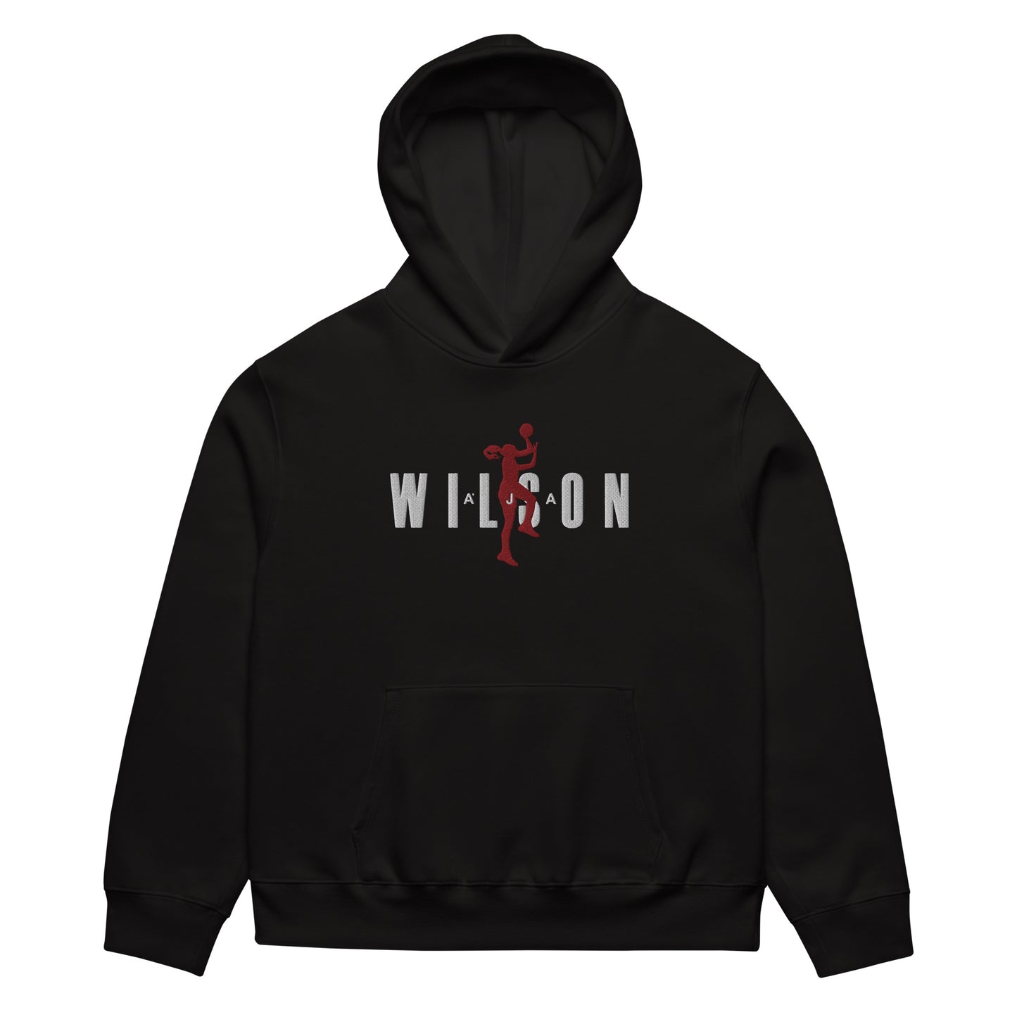 Black hoodie with 'WILSON' logo on a white background