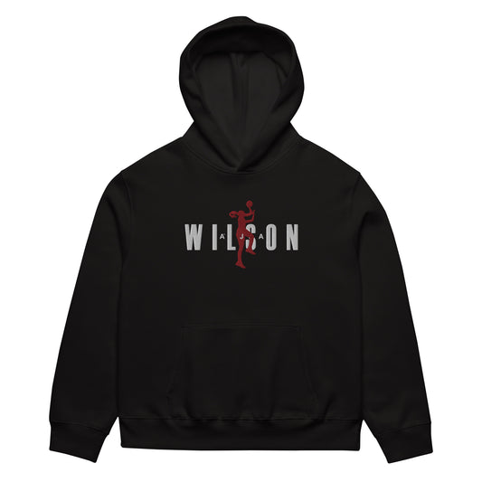 Black hoodie with 'WILSON' logo on a white background